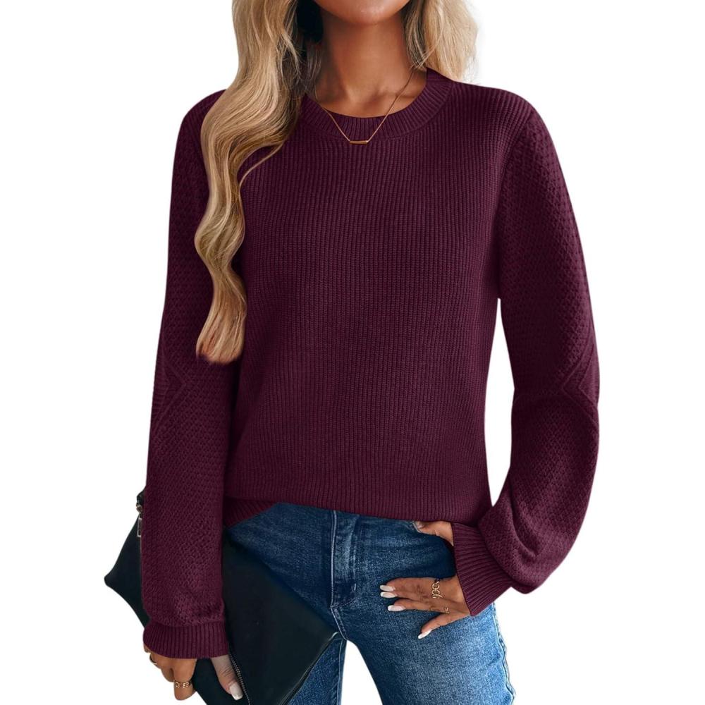 imageZeagoo Womens Sweaters 2026 Fashion Fall Tops Crew Neck Long Sleeve Knit Pullover Sweater SXXLDark Red