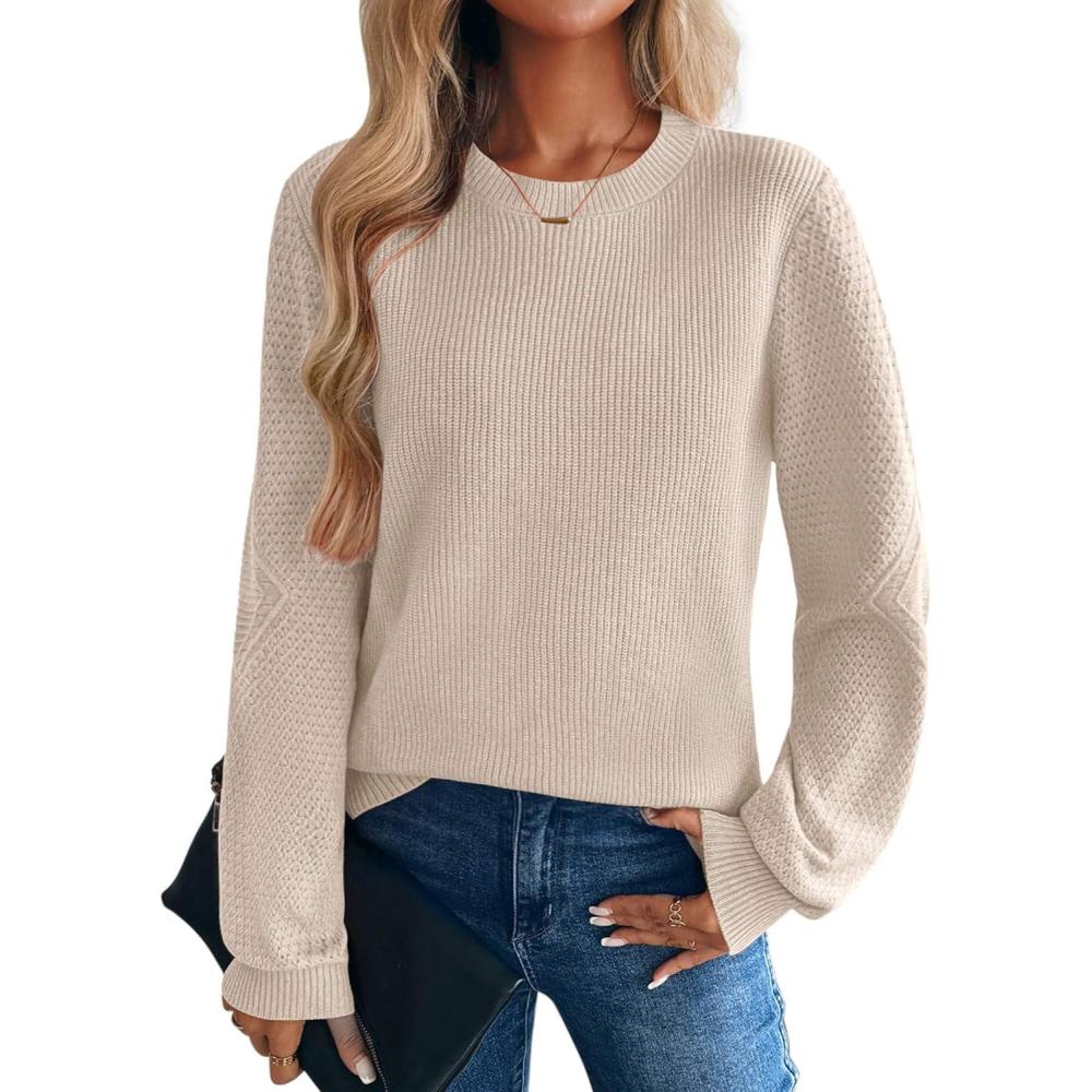 imageZeagoo Womens Sweaters 2026 Fashion Fall Tops Crew Neck Long Sleeve Knit Pullover Sweater SXXLGray