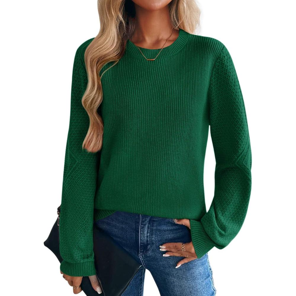 imageZeagoo Womens Sweaters 2026 Fashion Fall Tops Crew Neck Long Sleeve Knit Pullover Sweater SXXLLake Green