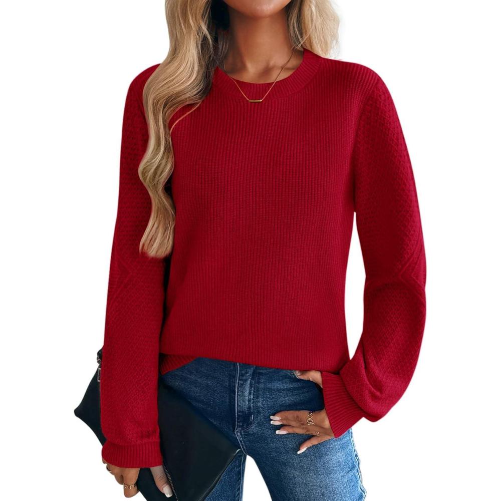 imageZeagoo Womens Sweaters 2026 Fashion Fall Tops Crew Neck Long Sleeve Knit Pullover Sweater SXXLRed