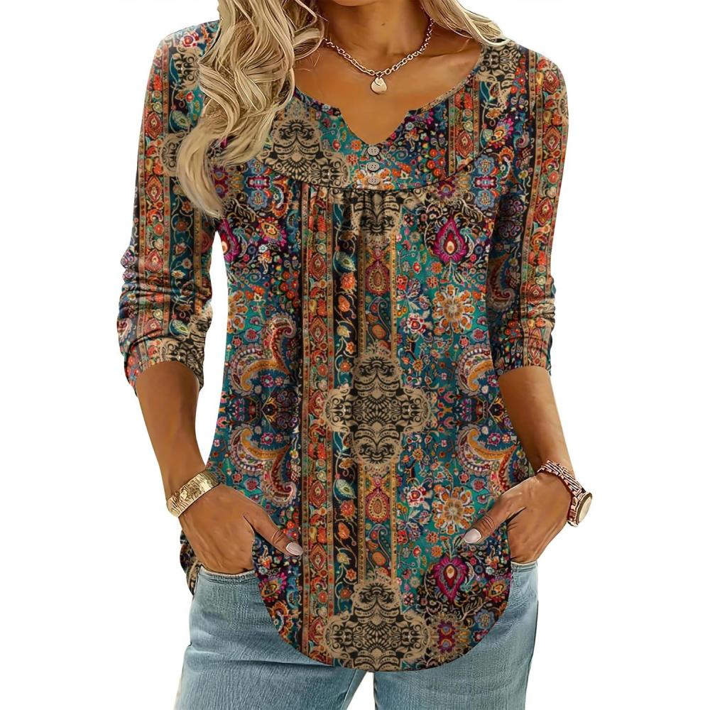 imageZeagoo Womens Tops Long Sleeve Shirts Boho Tops for Women 2026 Fall Blouses Ladies Sweatshirts Spring Fashion ClothingA01ethnic Style