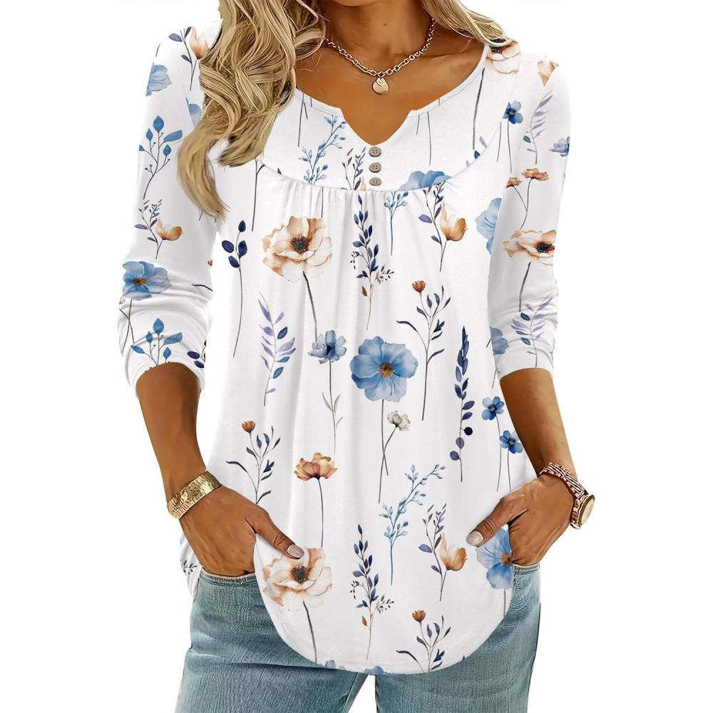 imageZeagoo Womens Tops Long Sleeve Shirts Boho Tops for Women 2026 Fall Blouses Ladies Sweatshirts Spring Fashion ClothingA01white Print