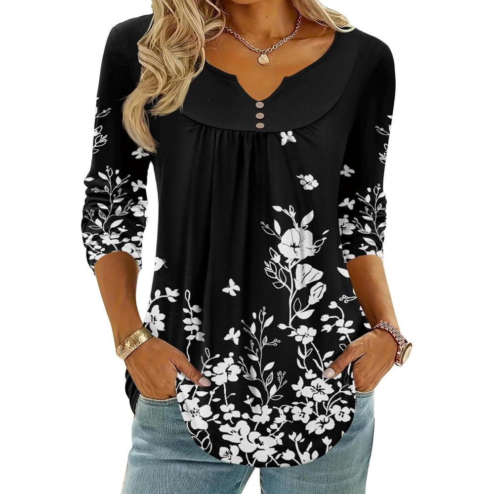 imageZeagoo Womens Tops Long Sleeve Shirts Boho Tops for Women 2026 Fall Blouses Ladies Sweatshirts Spring Fashion ClothingBlack Print