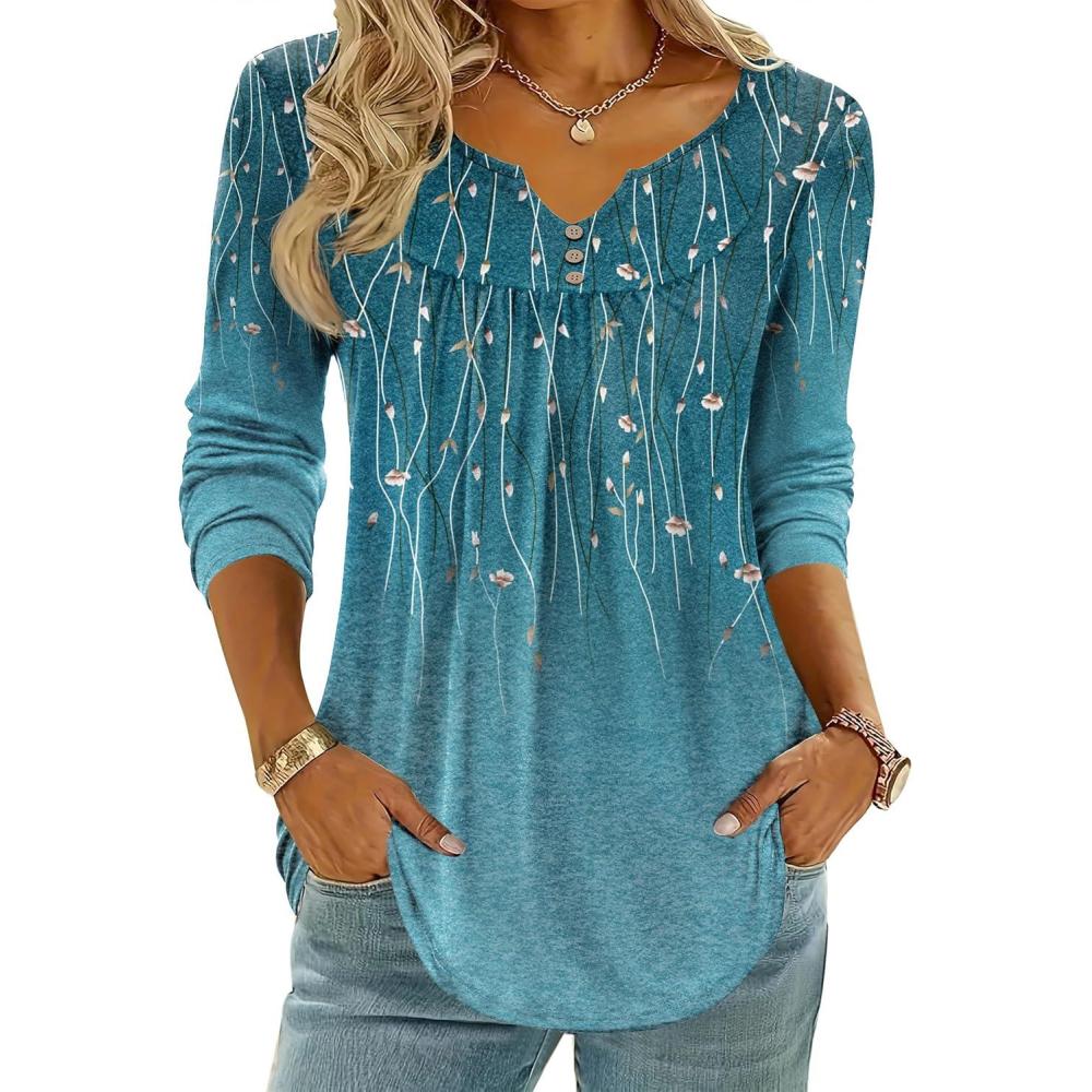 imageZeagoo Womens Tops Long Sleeve Shirts Boho Tops for Women 2026 Fall Blouses Ladies Sweatshirts Spring Fashion ClothingBlue Green Leaf
