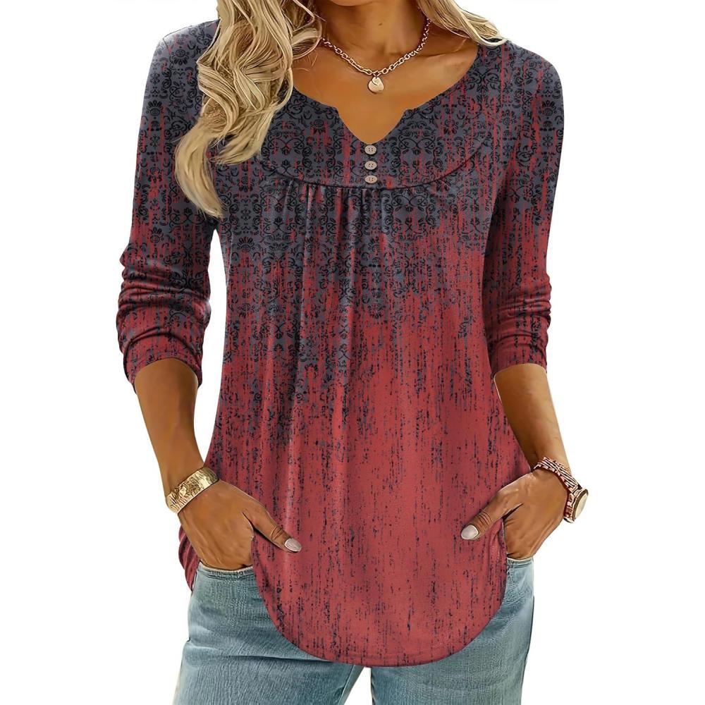 imageZeagoo Womens Tops Long Sleeve Shirts Boho Tops for Women 2026 Fall Blouses Ladies Sweatshirts Spring Fashion ClothingGradient Ethnic Style