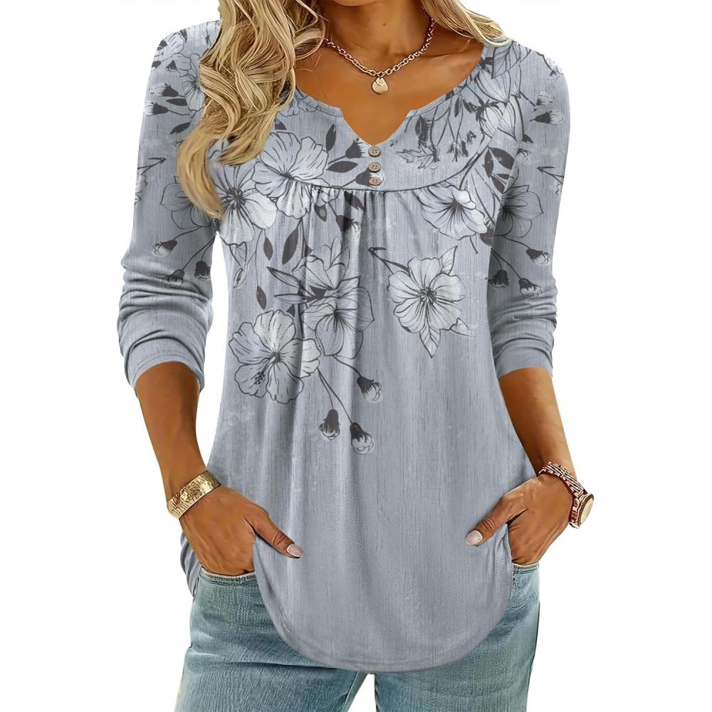 imageZeagoo Womens Tops Long Sleeve Shirts Boho Tops for Women 2026 Fall Blouses Ladies Sweatshirts Spring Fashion ClothingGrey Print