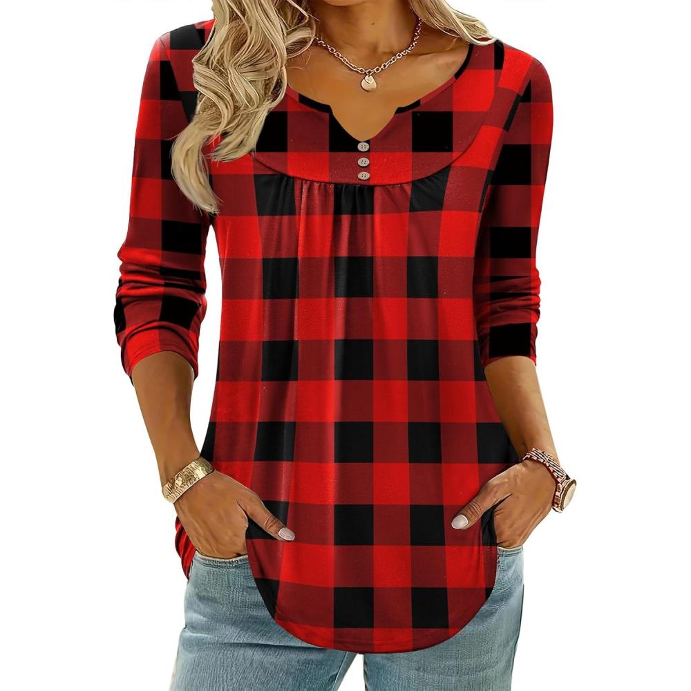 imageZeagoo Womens Tops Long Sleeve Shirts Boho Tops for Women 2026 Fall Blouses Ladies Sweatshirts Spring Fashion ClothingRed Plaid