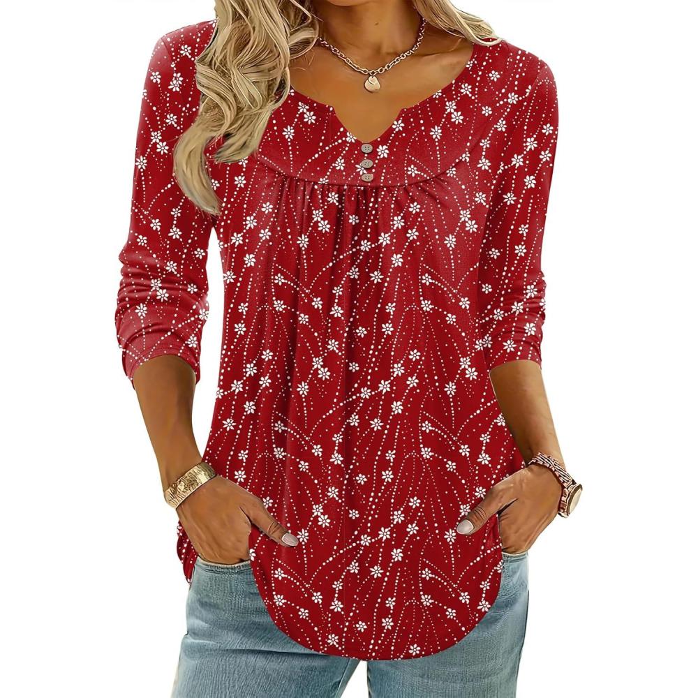 imageZeagoo Womens Tops Long Sleeve Shirts Boho Tops for Women 2026 Fall Blouses Ladies Sweatshirts Spring Fashion ClothingRed White Print