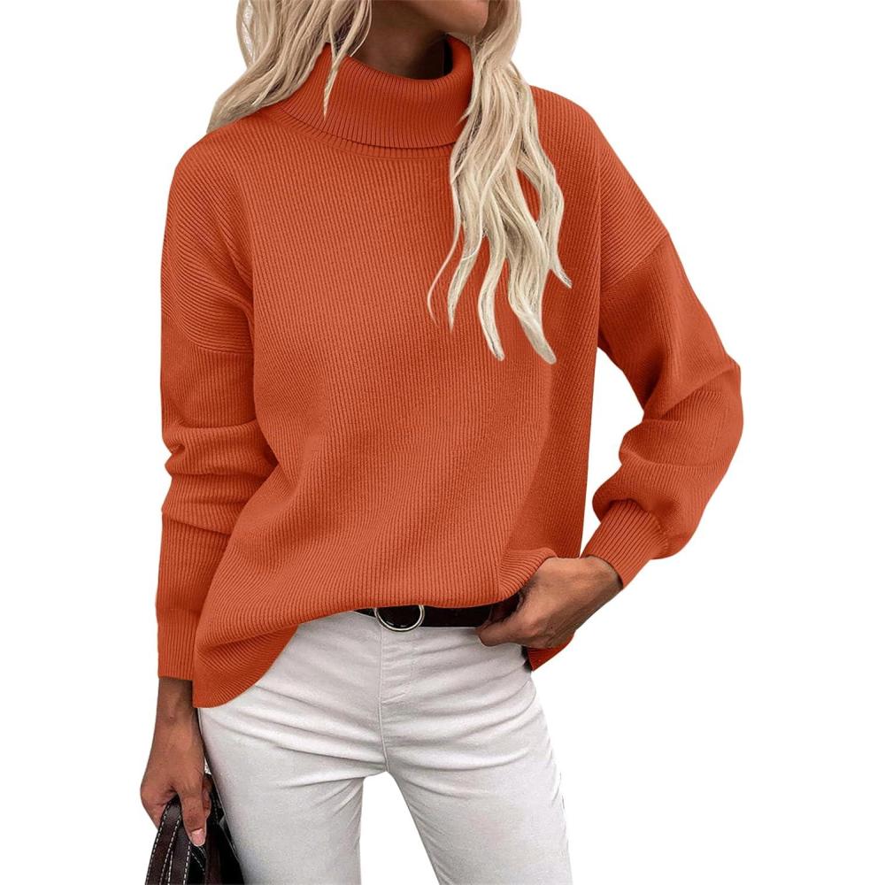 imageZeagoo Womens Turtleneck Sweater 2025 Fall Winter Chunky Knit Sweaters Casual Side Slit Pullover Jumper TopOrange