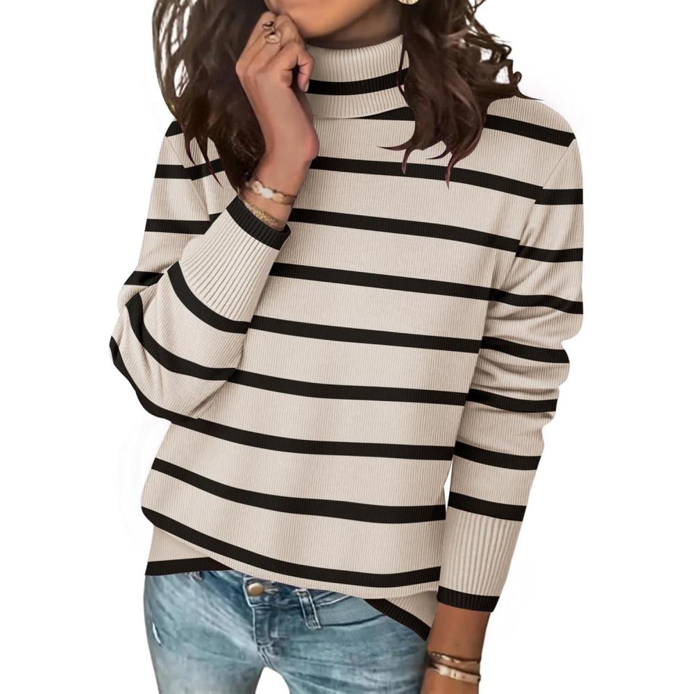 imageZeagoo Womens Turtleneck Sweater Long Sleeve Spilt Hem Casual Knit Pullover Chunky Fall Winter Jumper Top 2026Tw5stripe
