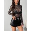 ZEAGOO Womens Mesh Long Sleeve Tops Mock Neck Going Out See Through Shirts Sexy Sheer Blouses Clubwear S-XXL(Black Star)