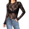 ZEAGOO Womens Mesh Long Sleeve Tops Mock Neck Going Out See Through Shirts Sexy Sheer Blouses Clubwear S-XXL(Lace Black)