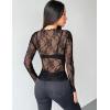 ZEAGOO Womens Mesh Long Sleeve Tops Mock Neck Going Out See Through Shirts Sexy Sheer Blouses Clubwear S-XXL(Lace Black)