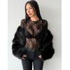 ZEAGOO Womens Mesh Long Sleeve Tops Mock Neck Going Out See Through Shirts Sexy Sheer Blouses Clubwear S-XXL(Lace Black)