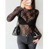 ZEAGOO Womens Mesh Long Sleeve Tops Mock Neck Going Out See Through Shirts Sexy Sheer Blouses Clubwear S-XXL(Lace Black)