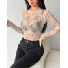 ZEAGOO Womens Mesh Long Sleeve Tops Mock Neck Going Out See Through Shirts Sexy Sheer Blouses Clubwear S-XXL(Lace Champagne)