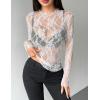 ZEAGOO Womens Mesh Long Sleeve Tops Mock Neck Going Out See Through Shirts Sexy Sheer Blouses Clubwear S-XXL(Lace White)