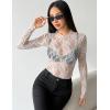 ZEAGOO Womens Mesh Long Sleeve Tops Mock Neck Going Out See Through Shirts Sexy Sheer Blouses Clubwear S-XXL(Lace White)