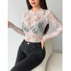 ZEAGOO Womens Mesh Long Sleeve Tops Mock Neck Going Out See Through Shirts Sexy Sheer Blouses Clubwear S-XXL(Lace White)