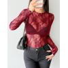 ZEAGOO Womens Mesh Long Sleeve Tops Mock Neck Going Out See Through Shirts Sexy Sheer Blouses Clubwear S-XXL(Lace Wine Red)