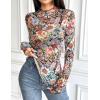 ZEAGOO Womens Mesh Long Sleeve Tops Mock Neck Going Out See Through Shirts Sexy Sheer Blouses Clubwear S-XXL(Wf66)