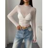 ZEAGOO Womens Mesh Long Sleeve Tops Mock Neck Going Out See Through Shirts Sexy Sheer Blouses Clubwear S-XXL(White)