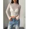ZEAGOO Womens Mesh Long Sleeve Tops Mock Neck Going Out See Through Shirts Sexy Sheer Blouses Clubwear S-XXL(White)
