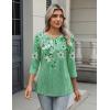 Zeagoo 3/4 Length Sleeve Women Tops Crew Neck Blouses Dressy Casual Summer T Shirts Loose Fit Business Work Clothes(Bf180-green Flower)