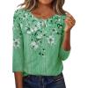 Zeagoo 3/4 Length Sleeve Women Tops Crew Neck Blouses Dressy Casual Summer T Shirts Loose Fit Business Work Clothes(Bf180-green Flower)