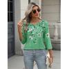 Zeagoo 3/4 Length Sleeve Women Tops Crew Neck Blouses Dressy Casual Summer T Shirts Loose Fit Business Work Clothes(Bf180-green Flower)