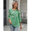 Zeagoo 3/4 Length Sleeve Women Tops Crew Neck Blouses Dressy Casual Summer T Shirts Loose Fit Business Work Clothes(Bf180-green Flower)
