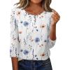 Zeagoo 3/4 Length Sleeve Women Tops Crew Neck Blouses Dressy Casual Summer T Shirts Loose Fit Business Work Clothes(Bf290-white Flower)