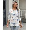 Zeagoo 3/4 Length Sleeve Women Tops Crew Neck Blouses Dressy Casual Summer T Shirts Loose Fit Business Work Clothes(Bf290-white Flower)