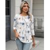 Zeagoo 3/4 Length Sleeve Women Tops Crew Neck Blouses Dressy Casual Summer T Shirts Loose Fit Business Work Clothes(Bf290-white Flower)