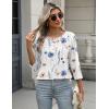 Zeagoo 3/4 Length Sleeve Women Tops Crew Neck Blouses Dressy Casual Summer T Shirts Loose Fit Business Work Clothes(Bf290-white Flower)