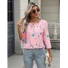 Zeagoo 3/4 Length Sleeve Women Tops Crew Neck Blouses Dressy Casual Summer T Shirts Loose Fit Business Work Clothes(Bf312-pink)