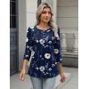 Zeagoo 3/4 Length Sleeve Women Tops Crew Neck Blouses Dressy Casual Summer T Shirts Loose Fit Business Work Clothes(Bf318-navy Flower)
