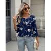 Zeagoo 3/4 Length Sleeve Women Tops Crew Neck Blouses Dressy Casual Summer T Shirts Loose Fit Business Work Clothes(Bf318-navy Flower)