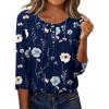 Zeagoo 3/4 Length Sleeve Women Tops Crew Neck Blouses Dressy Casual Summer T Shirts Loose Fit Business Work Clothes(Bf318-navy Flower)