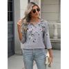 Zeagoo 3/4 Length Sleeve Women Tops Crew Neck Blouses Dressy Casual Summer T Shirts Loose Fit Business Work Clothes(Dh62-grey Flower)