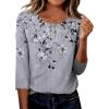 Zeagoo 3/4 Length Sleeve Women Tops Crew Neck Blouses Dressy Casual Summer T Shirts Loose Fit Business Work Clothes(Dh62-grey Flower)