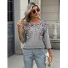 Zeagoo 3/4 Length Sleeve Women Tops Crew Neck Blouses Dressy Casual Summer T Shirts Loose Fit Business Work Clothes(Hf36-grey Leaves)