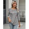 Zeagoo 3/4 Length Sleeve Women Tops Crew Neck Blouses Dressy Casual Summer T Shirts Loose Fit Business Work Clothes(Hf36-grey Leaves)