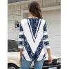Zeagoo 3/4 Length Sleeve Women Tops Crew Neck Blouses Dressy Casual Summer T Shirts Loose Fit Business Work Clothes(Jh563-white Blue)