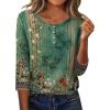 Zeagoo 3/4 Length Sleeve Women Tops Crew Neck Blouses Dressy Casual Summer T Shirts Loose Fit Business Work Clothes(Mz808-green)