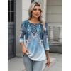Zeagoo 3/4 Length Sleeve Women Tops Crew Neck Blouses Dressy Casual Summer T Shirts Loose Fit Business Work Clothes(Mz837-blue Green)