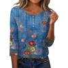Zeagoo 3/4 Length Sleeve Women Tops Crew Neck Blouses Dressy Casual Summer T Shirts Loose Fit Business Work Clothes(Mz876-blue Print)