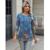 Zeagoo 3/4 Length Sleeve Women Tops Crew Neck Blouses Dressy Casual Summer T Shirts Loose Fit Business Work Clothes(Mz876-blue Print)