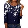 Zeagoo 3/4 Length Sleeve Women Tops Crew Neck Blouses Dressy Casual Summer T Shirts Loose Fit Business Work Clothes(Sf103-navy Blue Leaves)