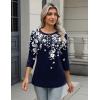 Zeagoo 3/4 Length Sleeve Women Tops Crew Neck Blouses Dressy Casual Summer T Shirts Loose Fit Business Work Clothes(Sf103-navy Blue Leaves)